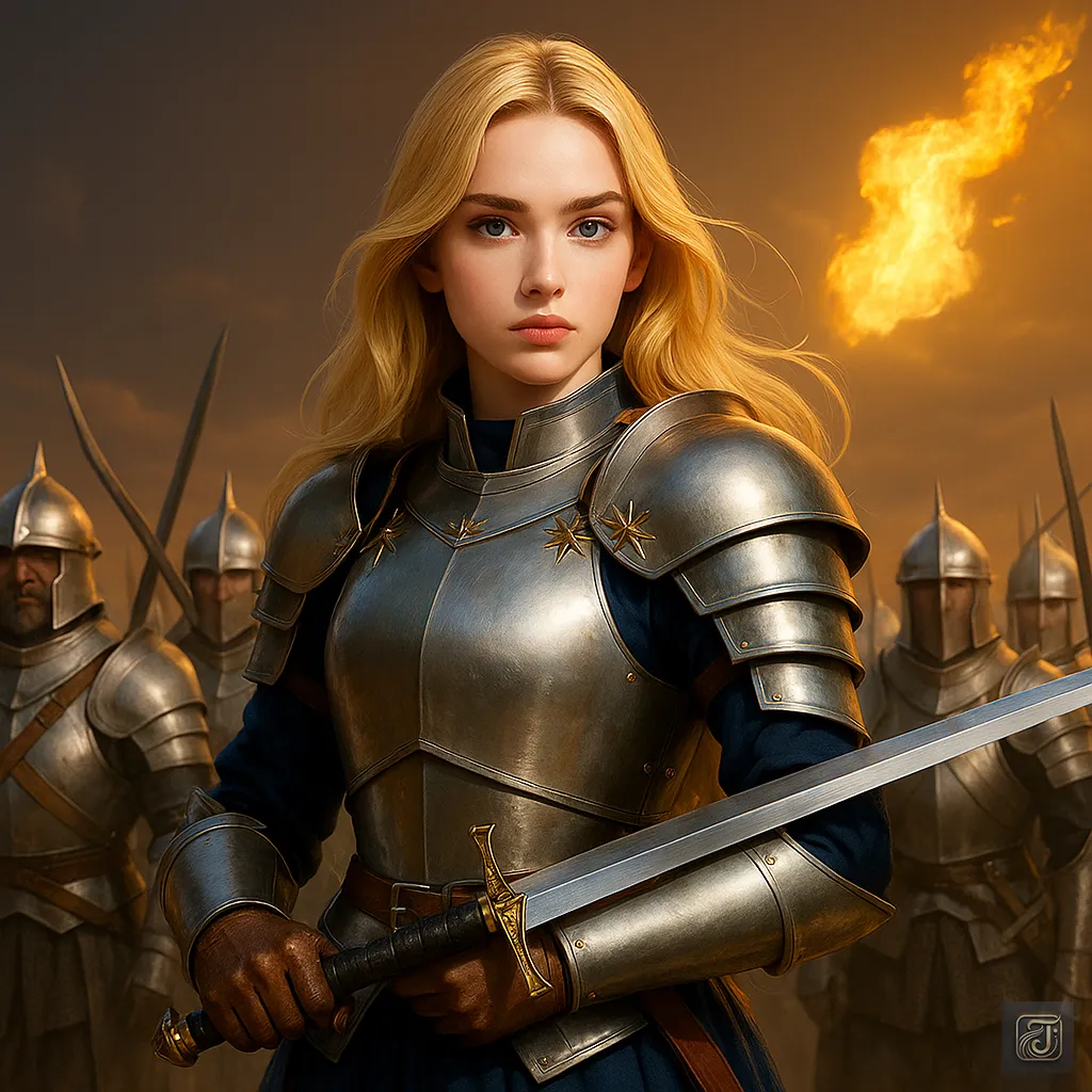 Jeanne d'Arc, the teenage warrior and holy maiden who led France to victory and was burned at the stake for her faith