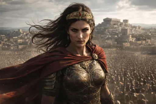 Zenobia, the Queen of Palmyra, standing with regal dignity in a flowing robe.