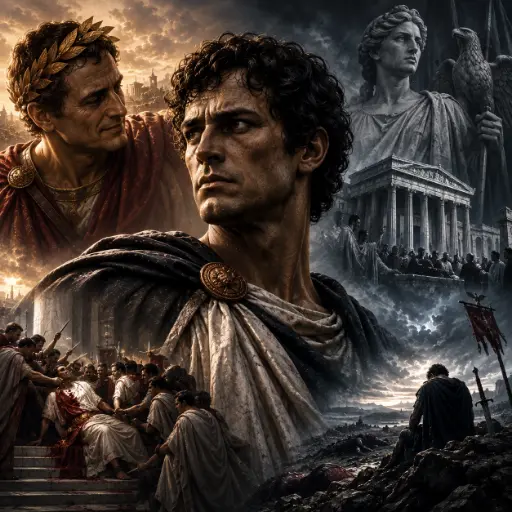 A cinematic portrait of Marcus Junius Brutus, the Roman senator who joined the assassination of Julius Caesar, symbolizing the conflict between loyalty, republican ideals, and betrayal.